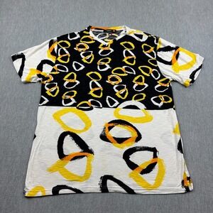 Tarcisio Shirt Men Medium White Yellow Graphic Geometric Short Sleeve Made Italy